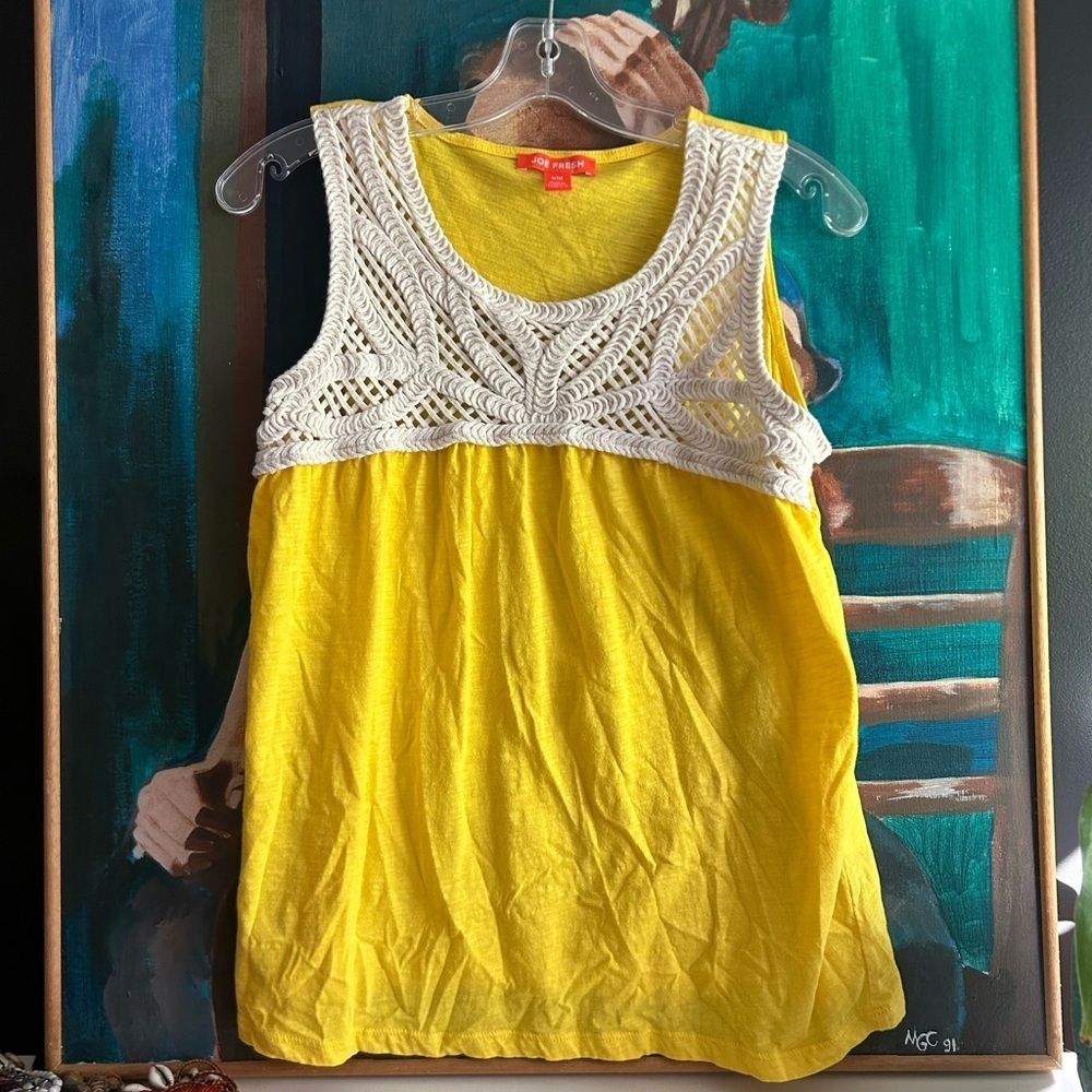 Joe Fresh Yellow Crochet Tank Top Women’s M Boho Sleeveless Summer Blouse